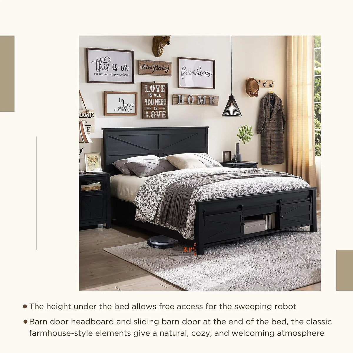 King Bed Frame with Headboard and Storage Cabinets, White R119