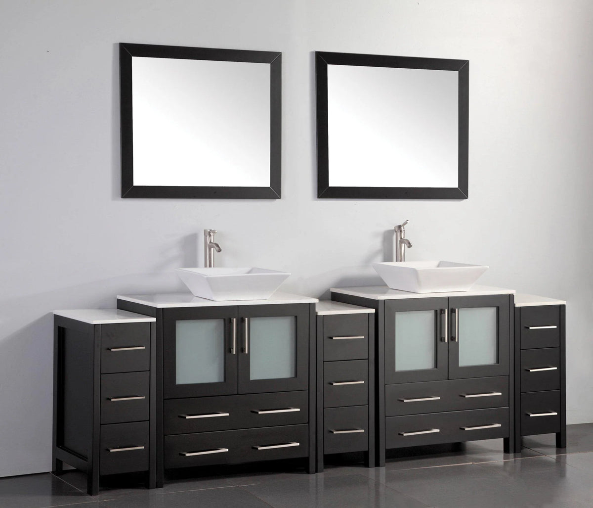96 in. Double Sink Vanity Cabinet with Ceramic Vessel Sink & Mirror B359639