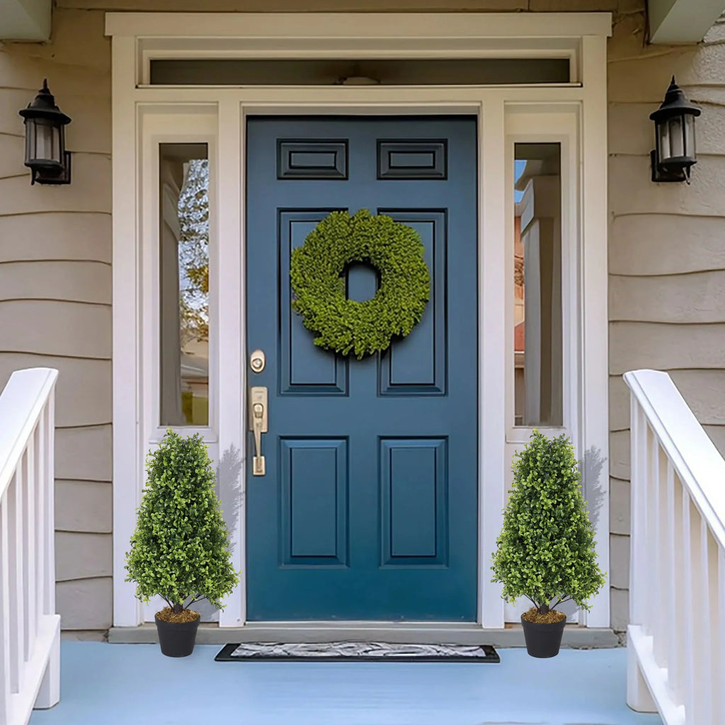 Artificial Topiary Trees 2 Pack 30 Inch Faux Boxwood I4867