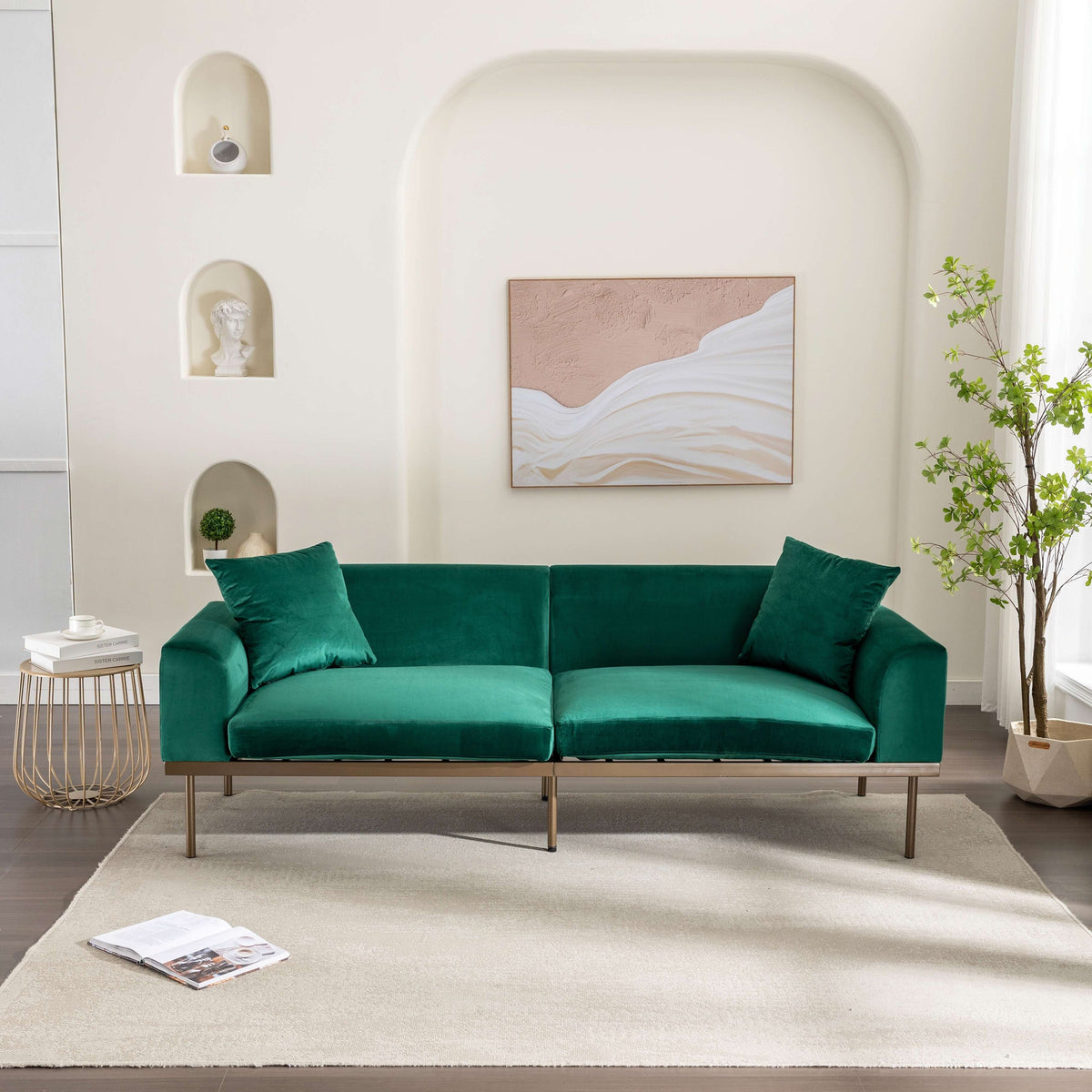 Green Velvet Loveseat Sofa with Two Pillows N8280