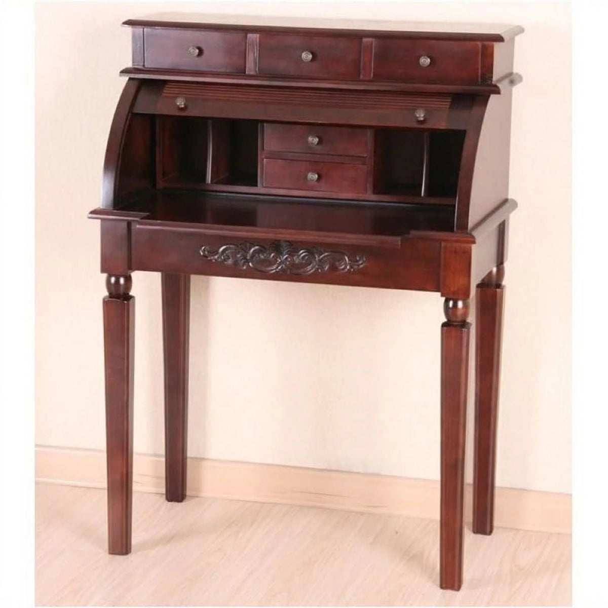 Dual Walnut Stain Roll Top Secretary Desk L2688