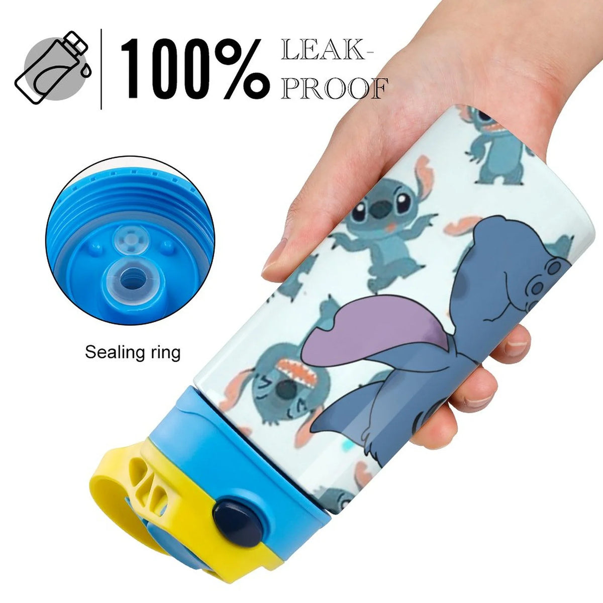 Blue-Stitch-Kawaii Children's Water Bottle Vacuum Insulated Stainless Steel Cup With Straw D5491