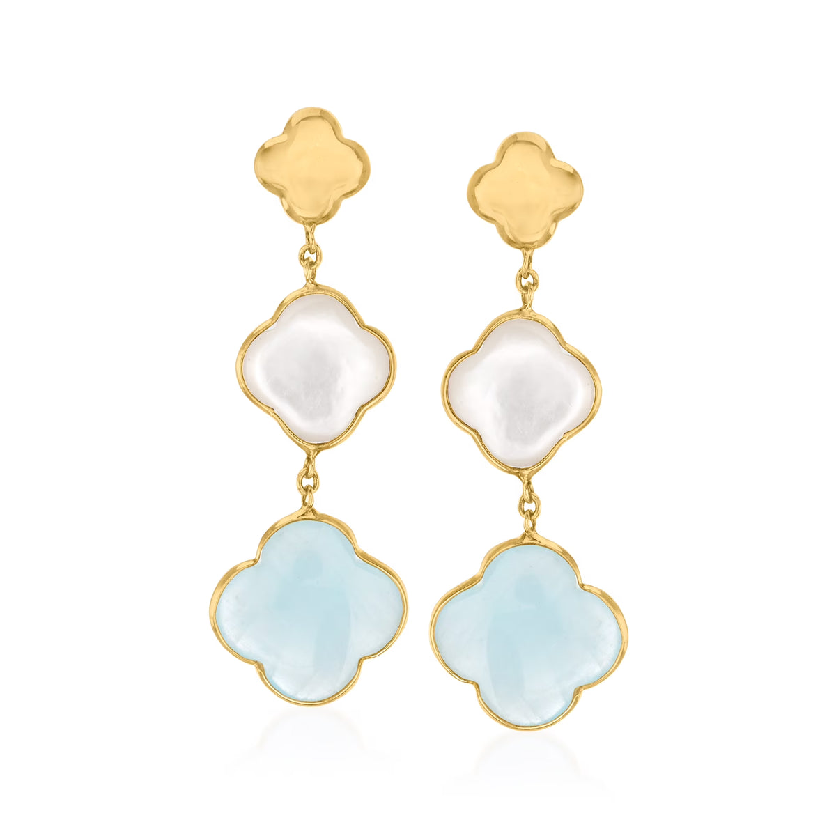 Aquamarine Clover Drop Earrings in 14kt Yellow Gold U40102