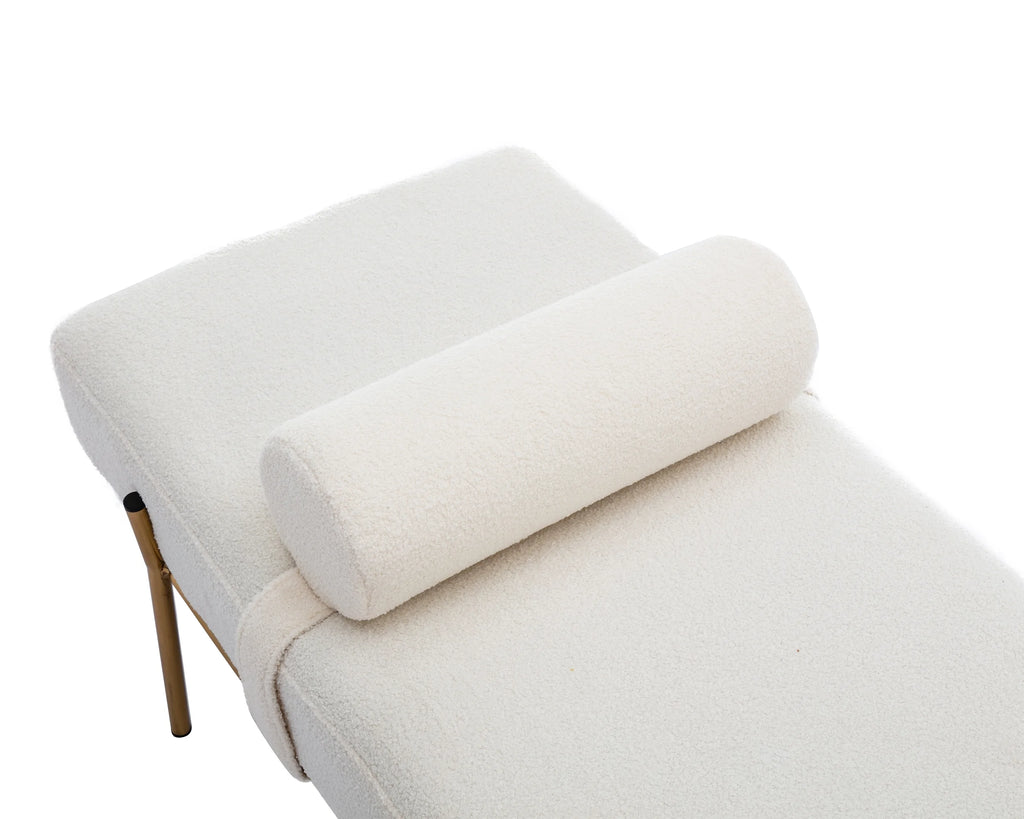 White Faux Fur Upholstered Bench with Gold Legs V62276