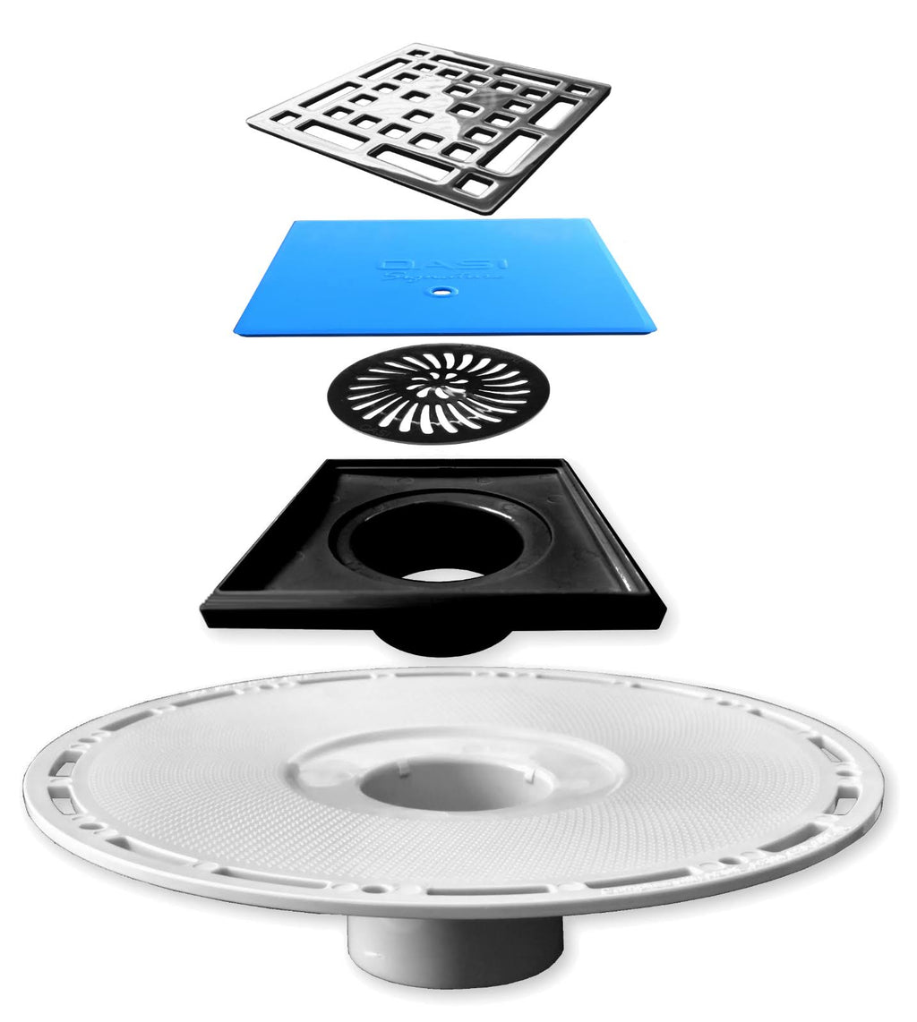 4 inch Square Shower Drain Bonding Flange Kit with Stainless Steel Grate U5165