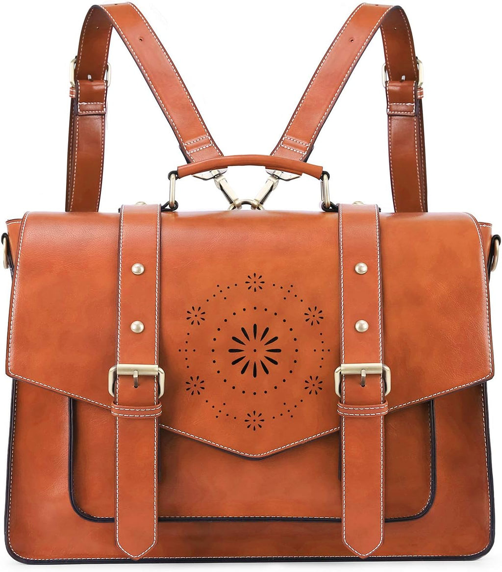 Tan PU Leather Laptop Messenger Bag W8410