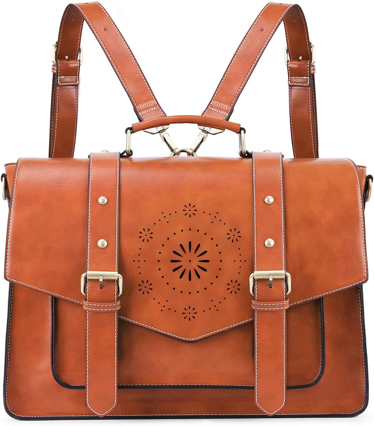 Tan PU Leather Laptop Messenger Bag W8410