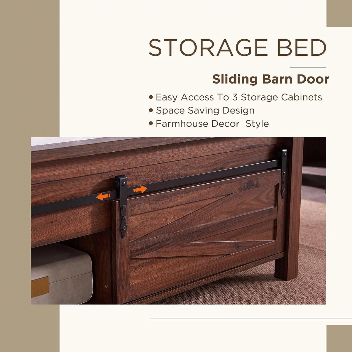 King Bed Frame with Headboard and Storage Cabinets, White R119