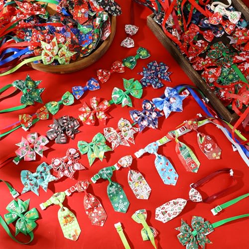 240 Pcs Christmas Dog Bow Ties Collars Set A80215