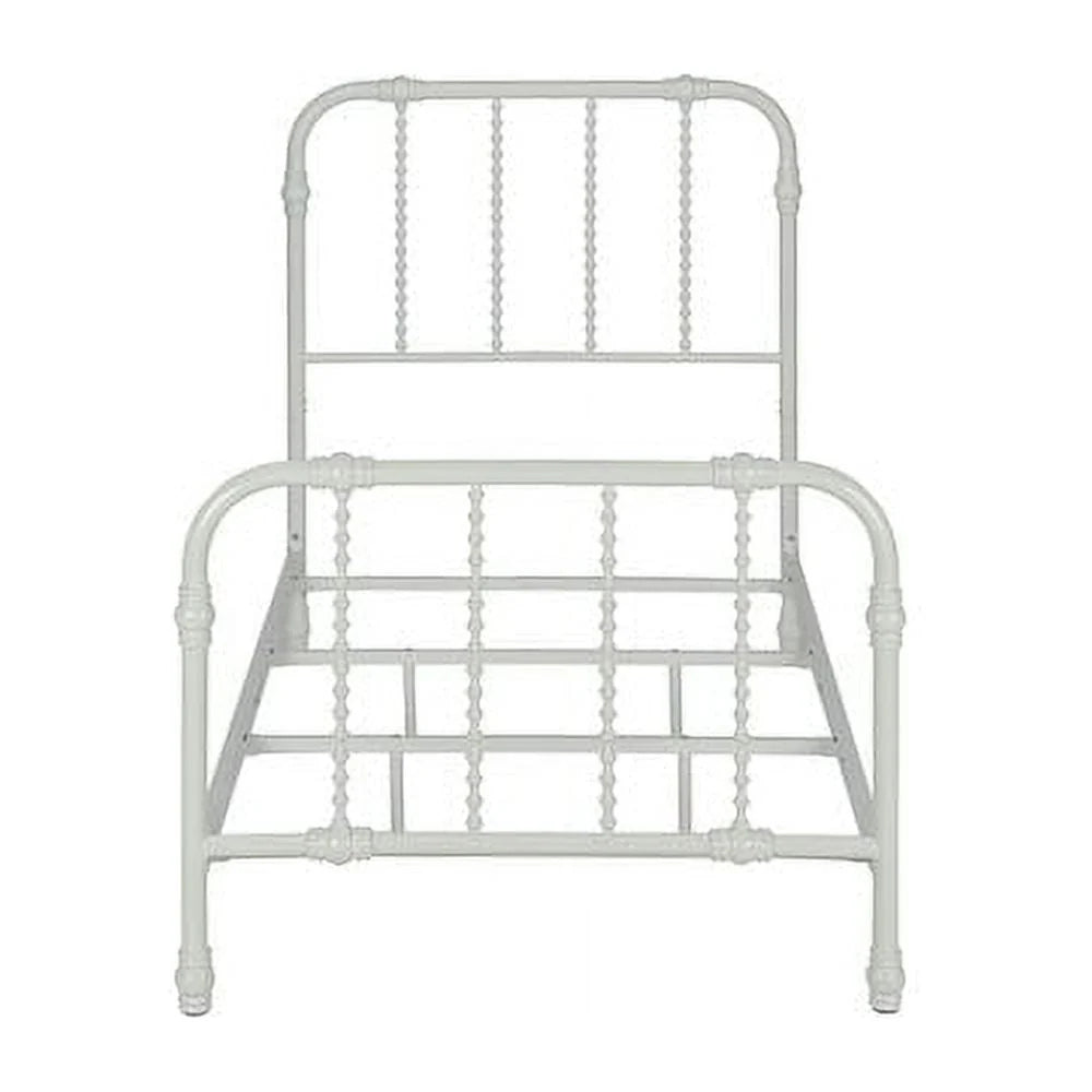 White Twin Metal Bed Frame with Headboard N236