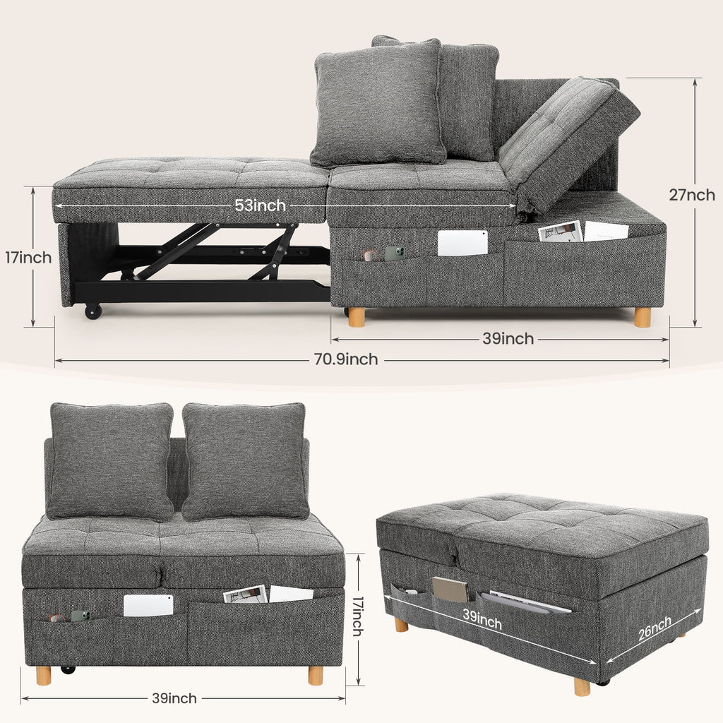 Dark Gray 4 in 1 Convertible Sleeper Chair with 2 Pillows H88194
