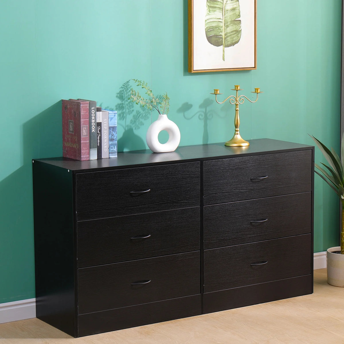 Black 6 Drawer Wood Dresser A289