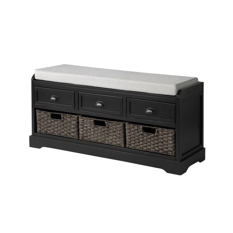 White Wood Storage Bench with 3 Drawers and 3 Baskets E56906