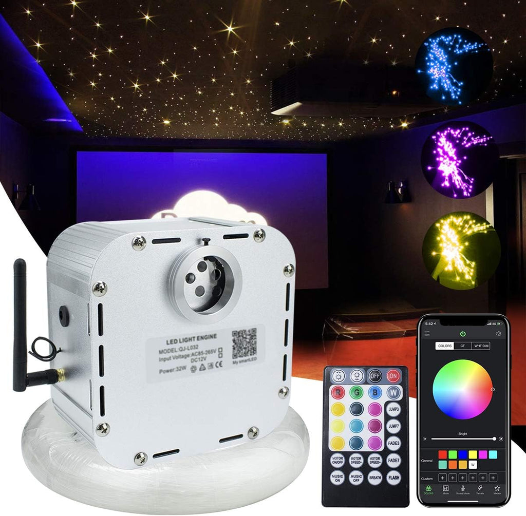 Bluetooth Controlled Twinkle LED Remote RGB 4-Speed Fiber Optic Star Ceiling Kit D764