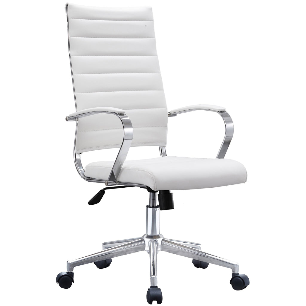 Modern White High Back Office Chair Ribbed PU Leather Manager Tilt Conference Room Computer Desk Boss Task Executive Boss X77934