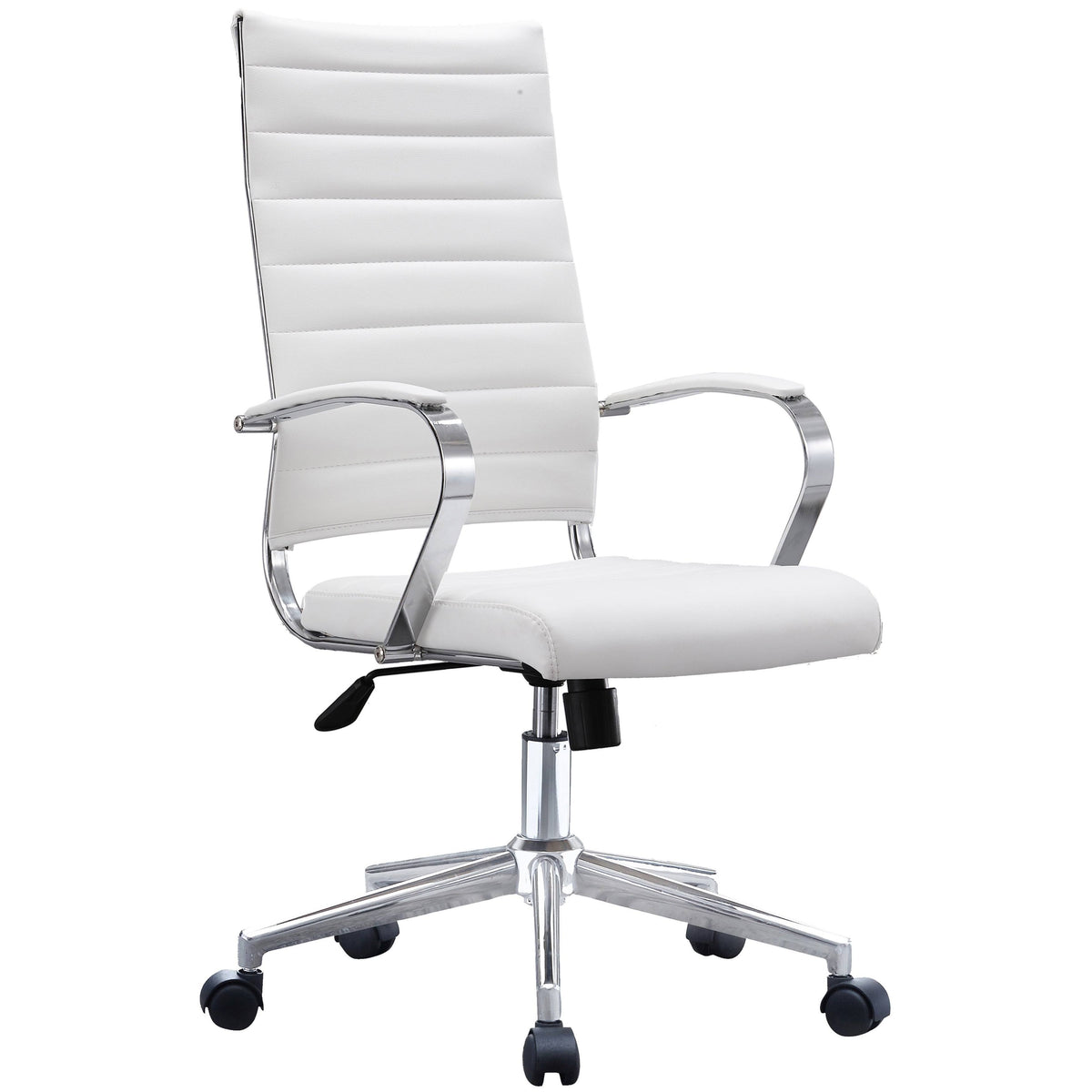 Modern White High Back Office Chair Ribbed PU Leather Manager Tilt Conference Room Computer Desk Boss Task Executive Boss X77934