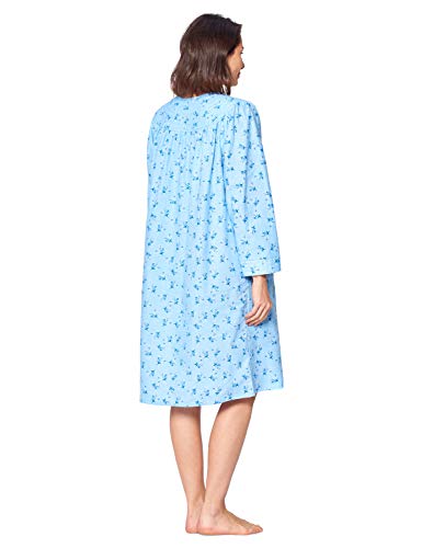 Floral Snap Front Flannel Duster Long Sleeve Lounger Dress F88522