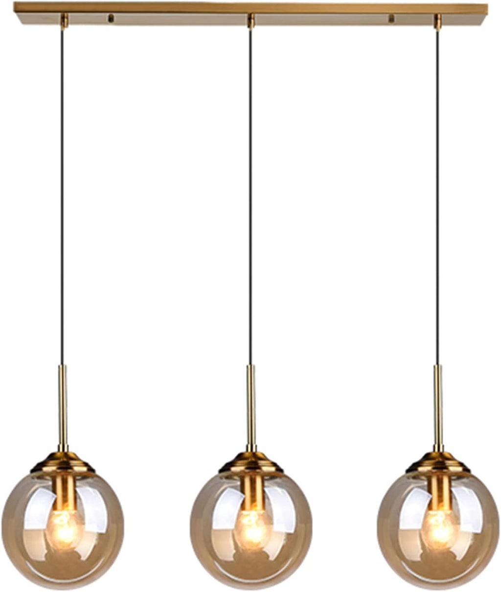 3 Light Brass Glass Pendant Light Fixtures C3391