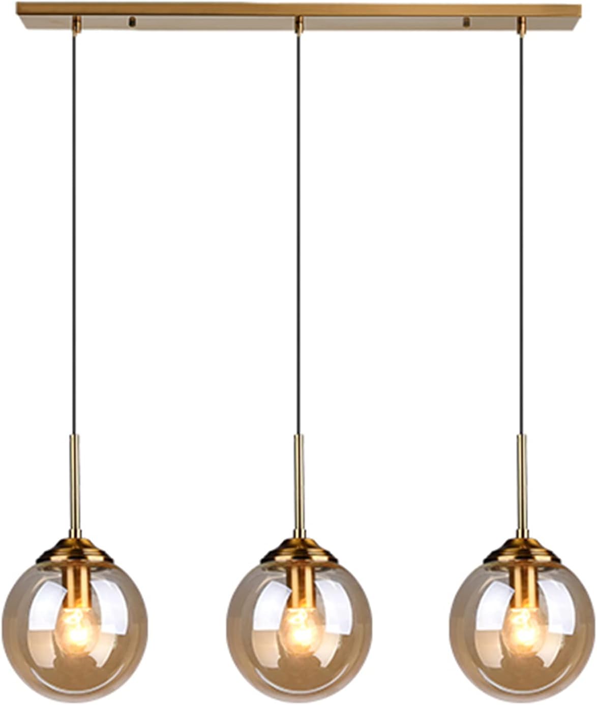 3 Light Brass Glass Pendant Light Fixtures C3391