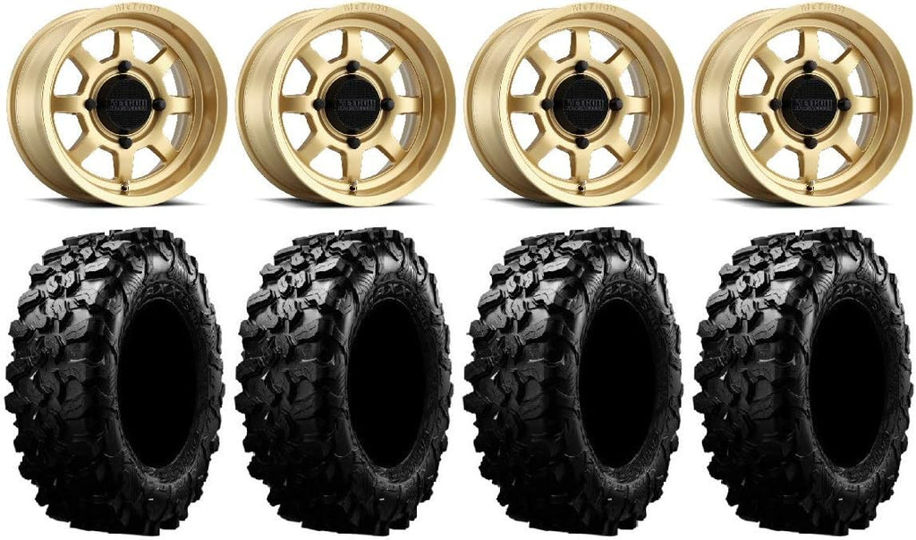 14 Gold Wheels 32 Carnivore Tires 4x156 Bolt Pattern 3/8x24 Lug Kit K9077