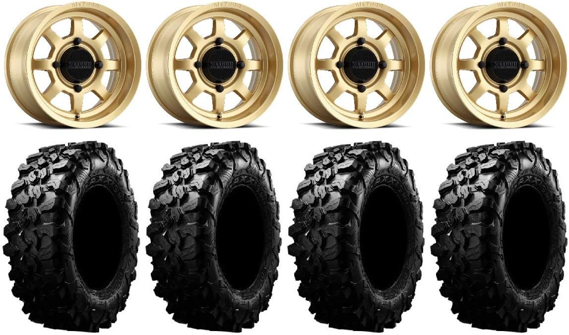 14 Gold Wheels 32 Carnivore Tires 4x156 Bolt Pattern 3/8x24 Lug Kit K9077
