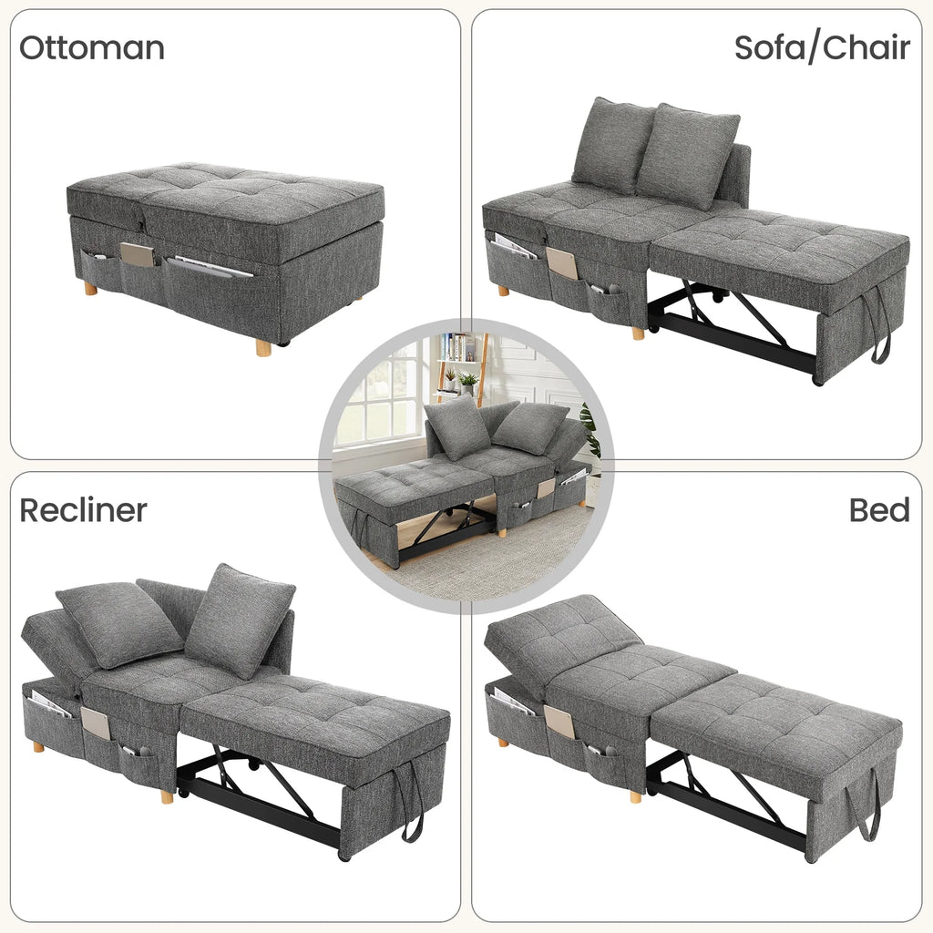 Dark Gray 4 in 1 Convertible Sleeper Chair with 2 Pillows H88194