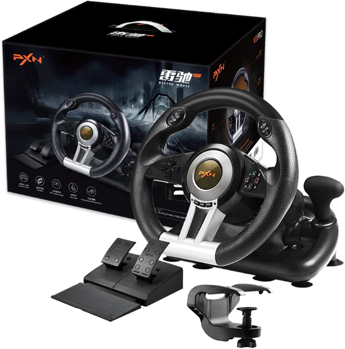 Gaming Steering Wheel with Pedal 180 Degree for PC, PS3, PS4, Xbox One, Xbox Series X/S, N-Switch (Black) G5600