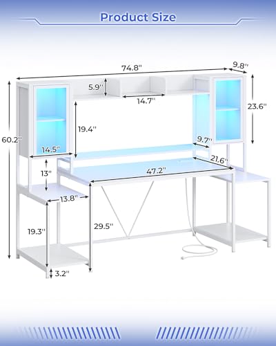 Black Gaming Desk with LED Lights, Hutch and Storage Shelves S21781
