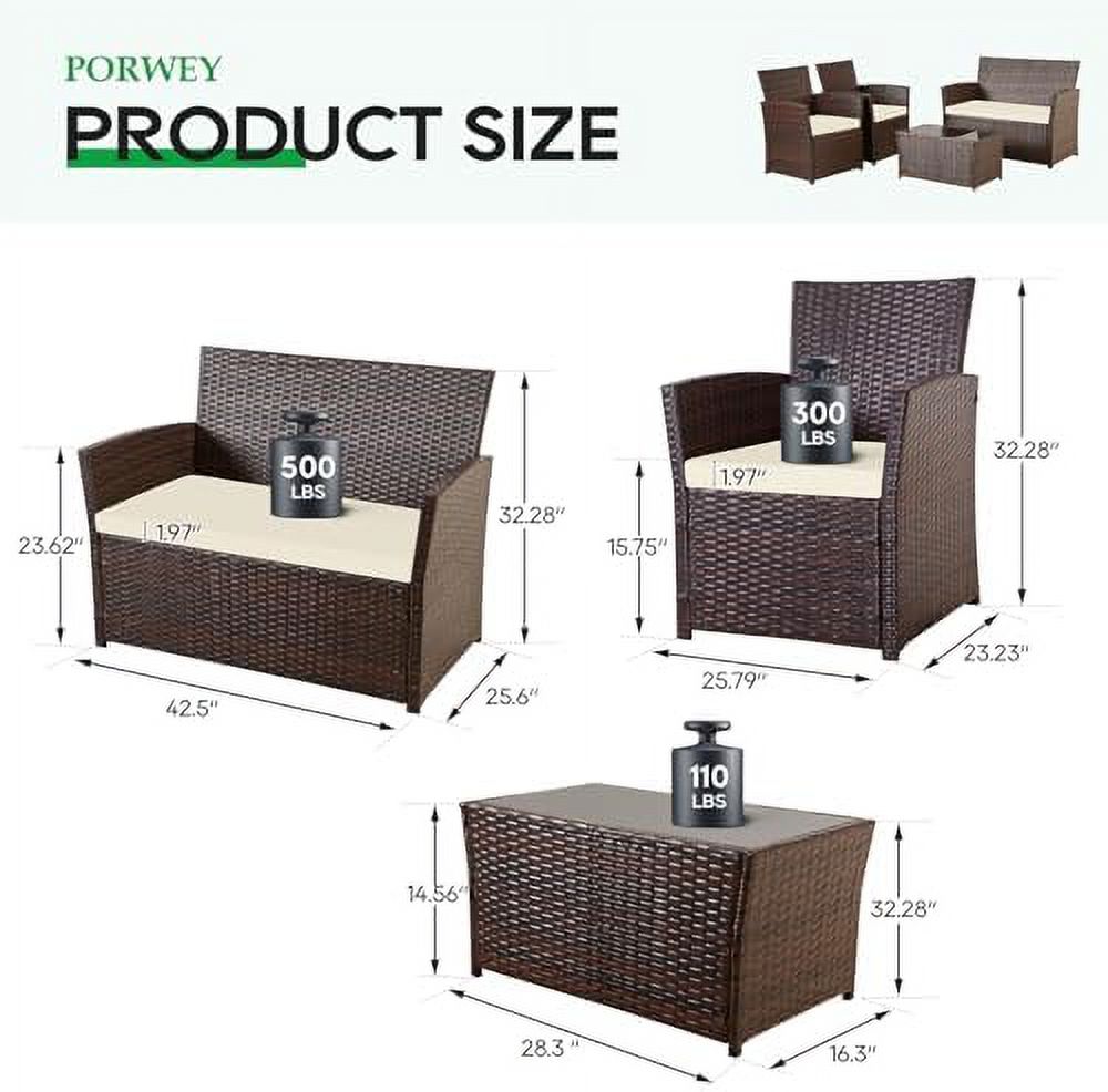 4 Pieces Gray Wicker Rattan Sectional Sofa Set with Table and Loveseat R7354