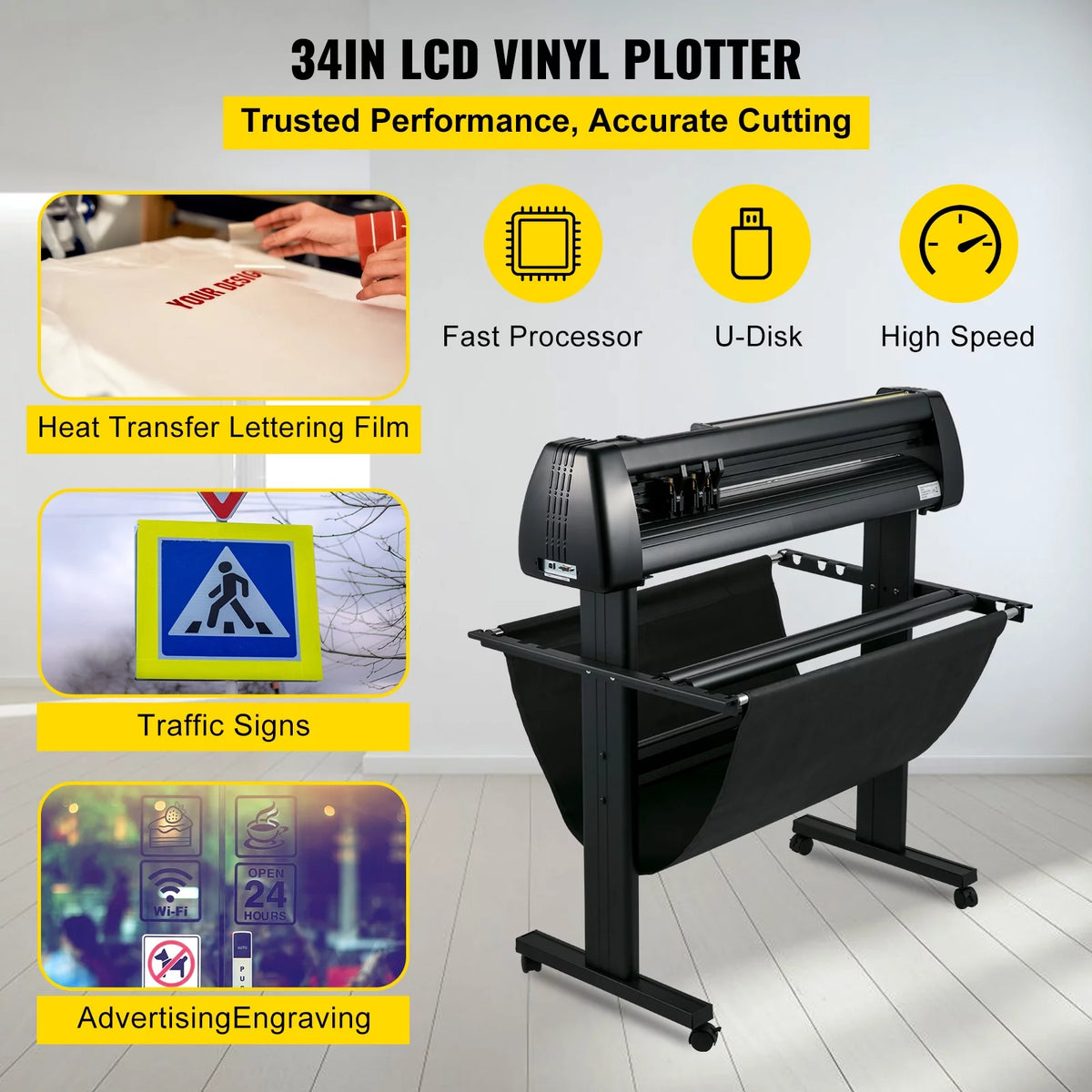 Vinyl Cutter, 34 in / 870 mm Vinyl Plotter, Off-line LCD Cutting Machine F65749
