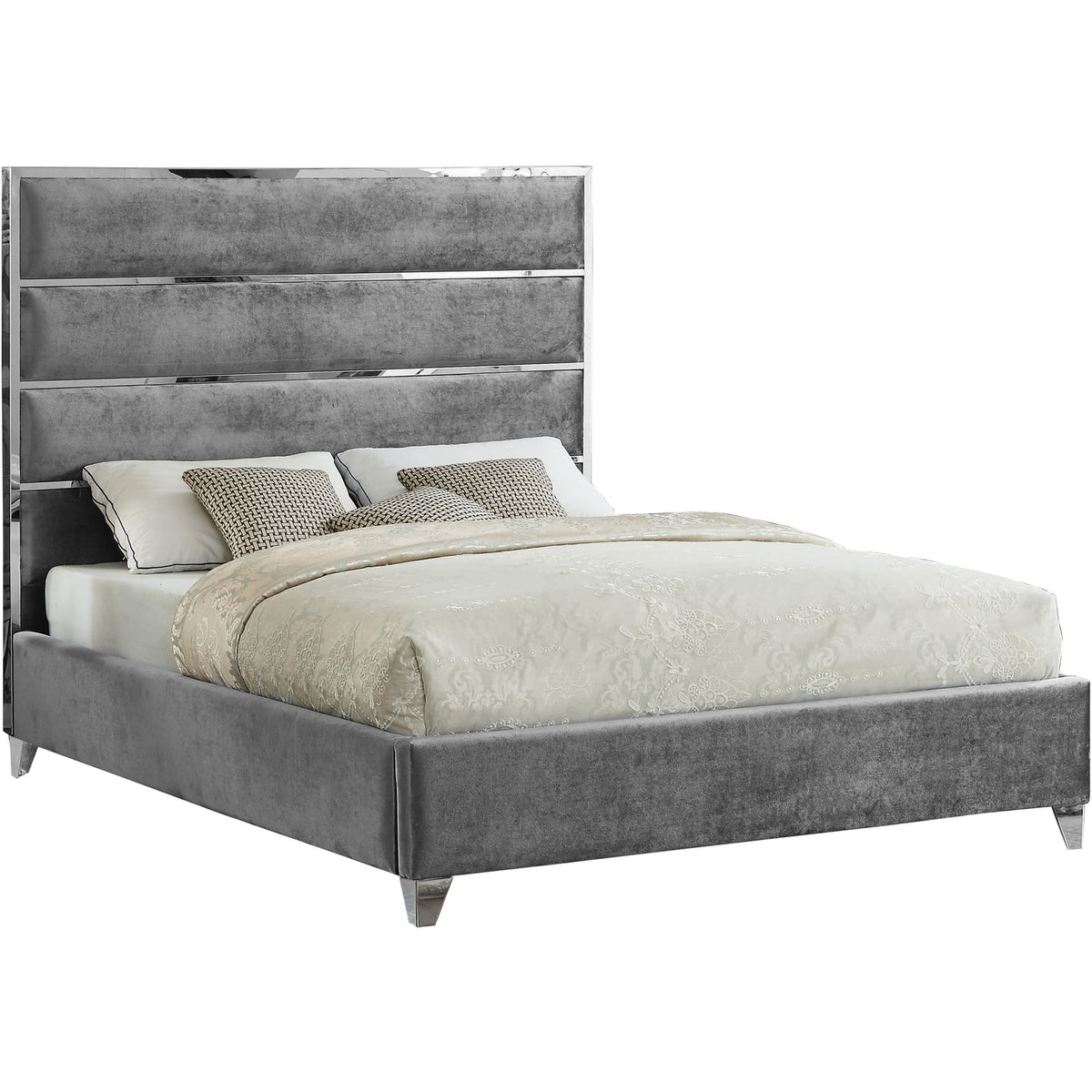 Grey Velvet King Bed B4735