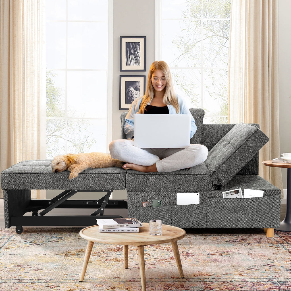 Dark Gray 4 in 1 Convertible Sleeper Chair with 2 Pillows H88194