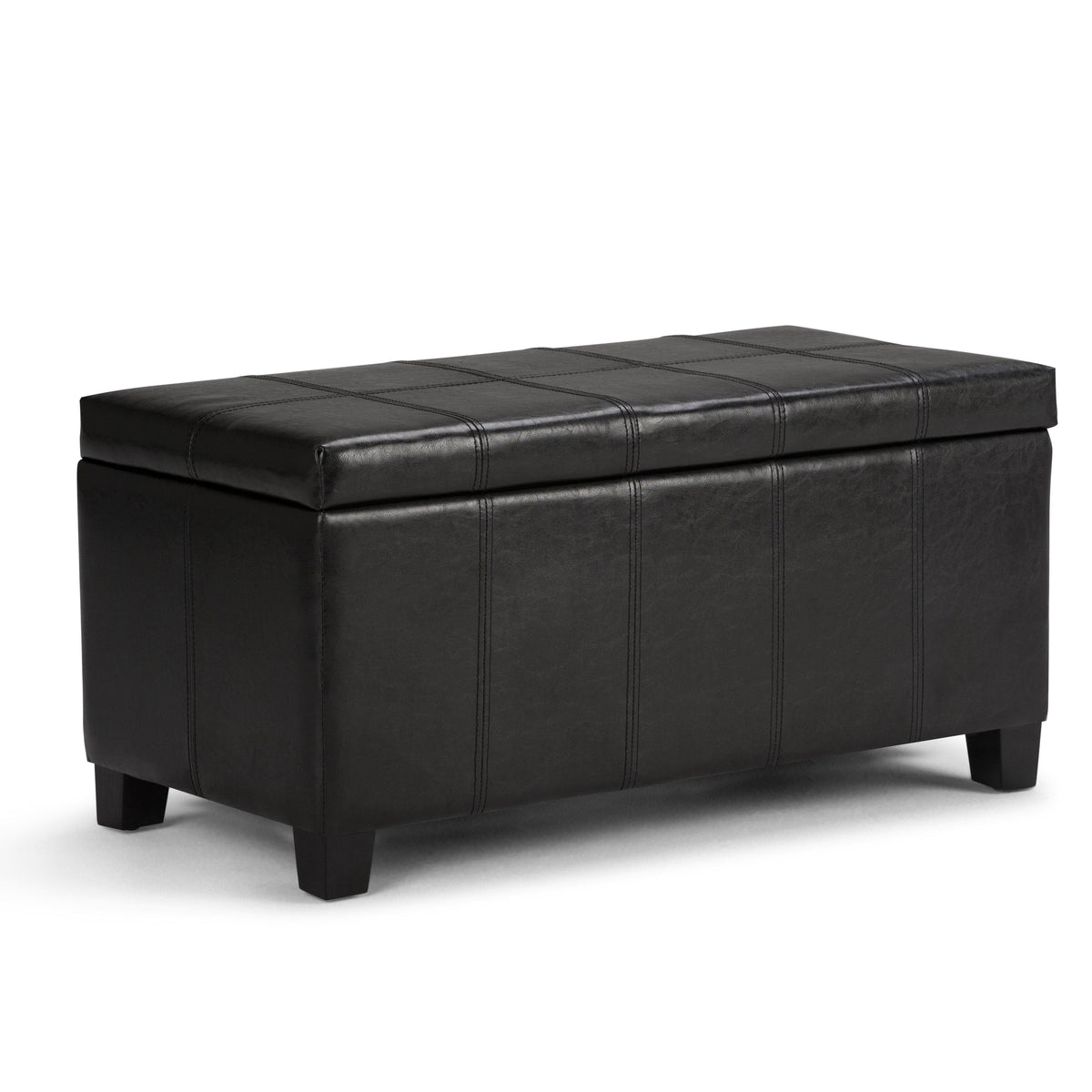 Midnight Black Faux Leather Storage Ottoman H767117