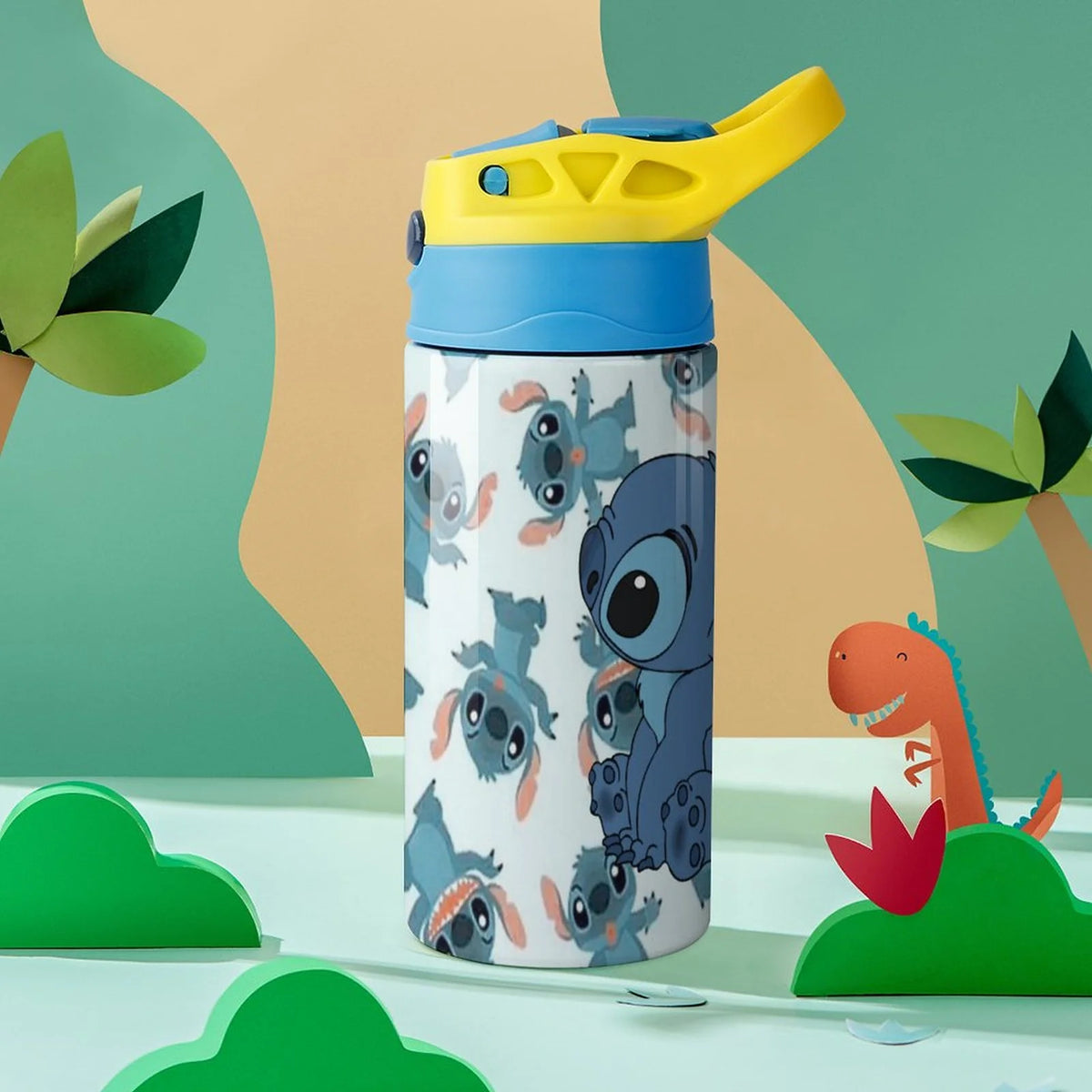 Blue-Stitch-Kawaii Children's Water Bottle Vacuum Insulated Stainless Steel Cup With Straw D5491