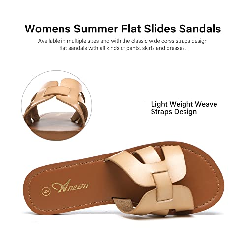 Women's Leather Slip On Flat Sandals Q72164