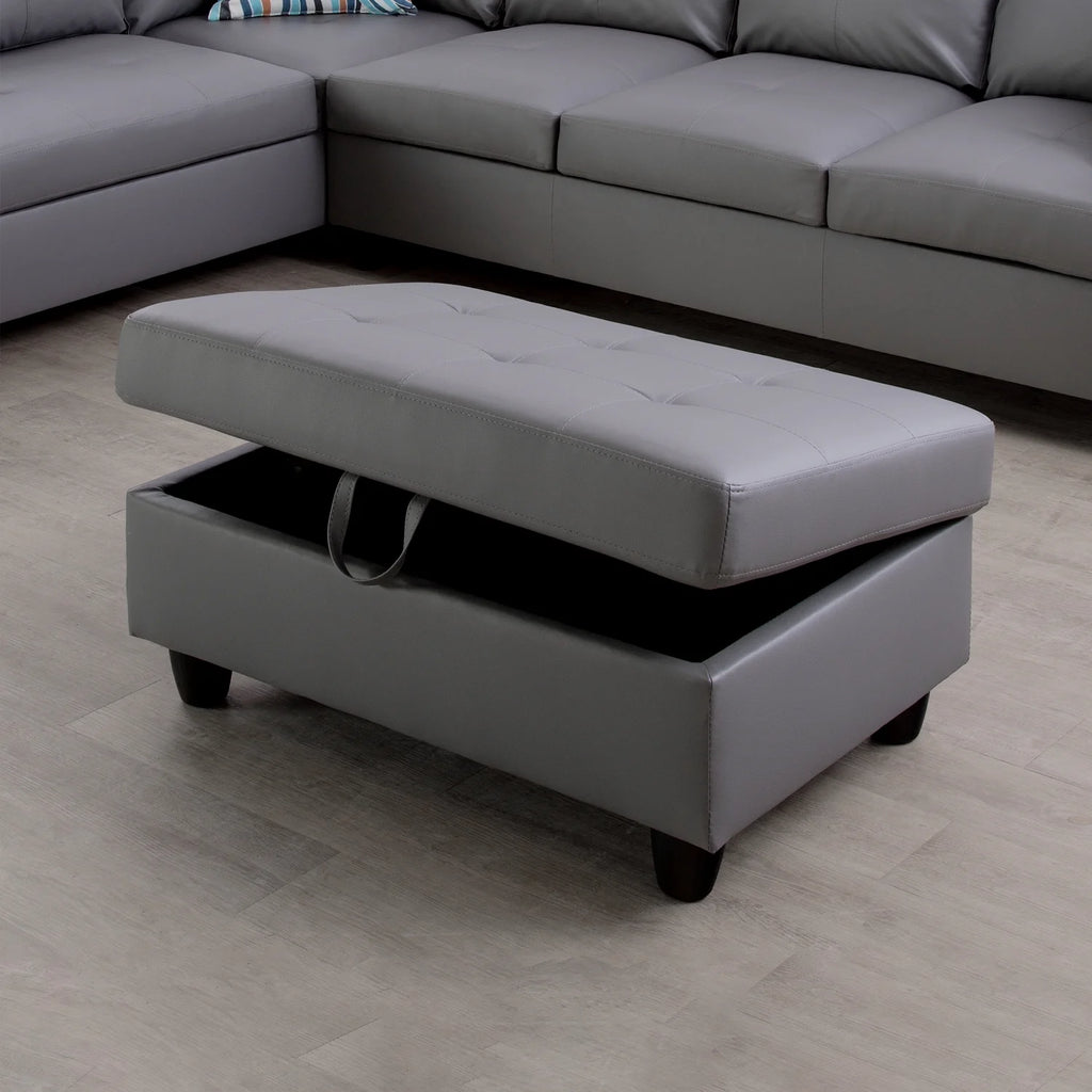 L-Shaped 3-Piece Sectional Sofa Couch, Dark Grey F428061