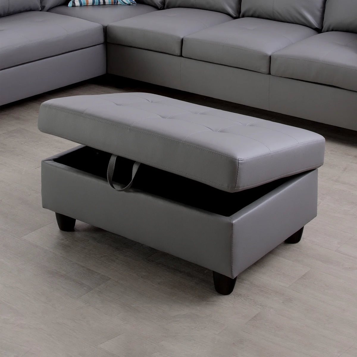 L-Shaped 3-Piece Sectional Sofa Couch, Dark Grey F428061