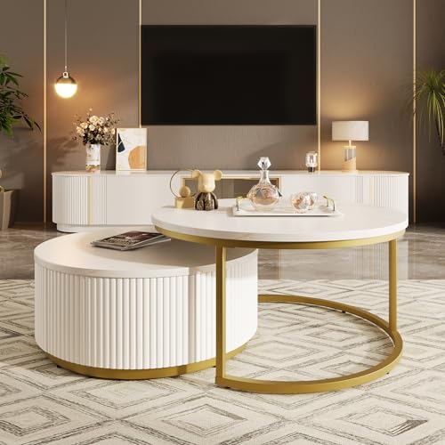 Round Nesting Coffee Table Set of 2 with Drawers K21759