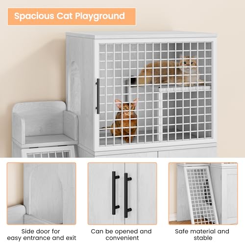 Cat Litter Box Enclosure with Platform, Double Layer, 33.5" L x 17.9" W x 41.9" H, Wax Wood V48811