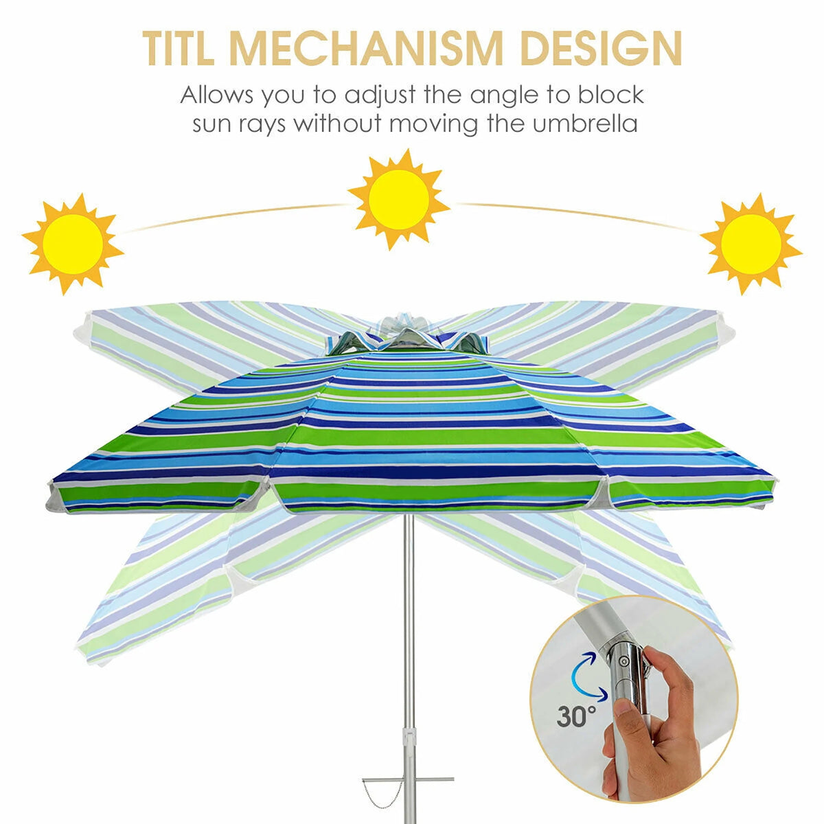 Turquoise 6.5FT Patio Beach Umbrella with Carry Bag B607077