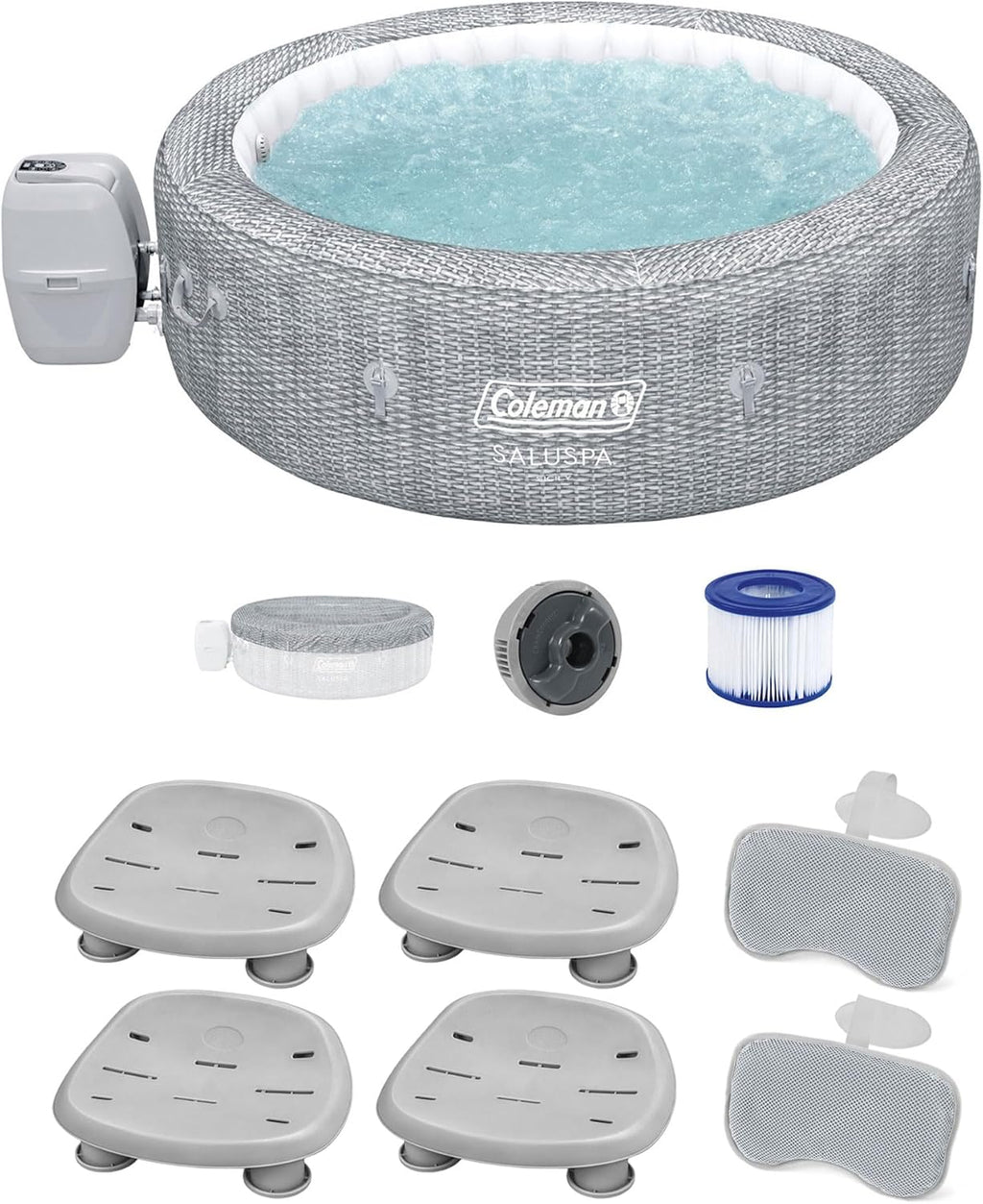 Inflatable Hot Tub with Seat and Headrest Pillows L95549