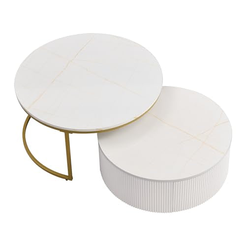 Round Nesting Coffee Table Set of 2 with Drawers K21759