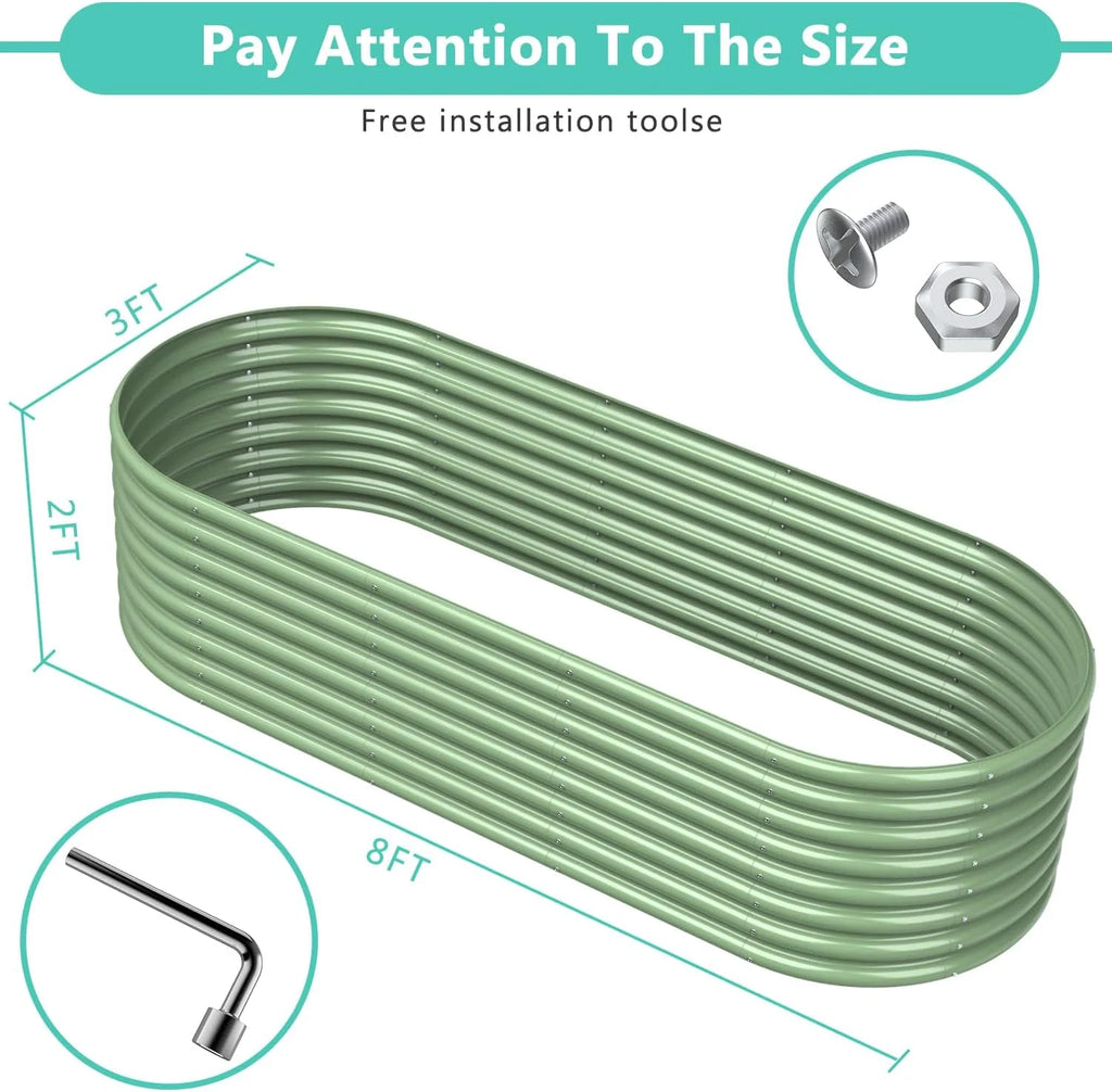 8x3x2FT Galvanized Metal Raised Garden Bed Light Green Q753319