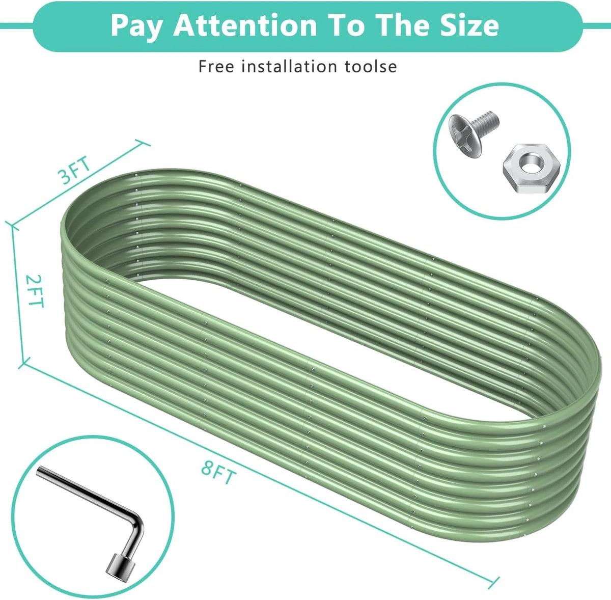 8x3x2FT Galvanized Metal Raised Garden Bed Light Green Q753319