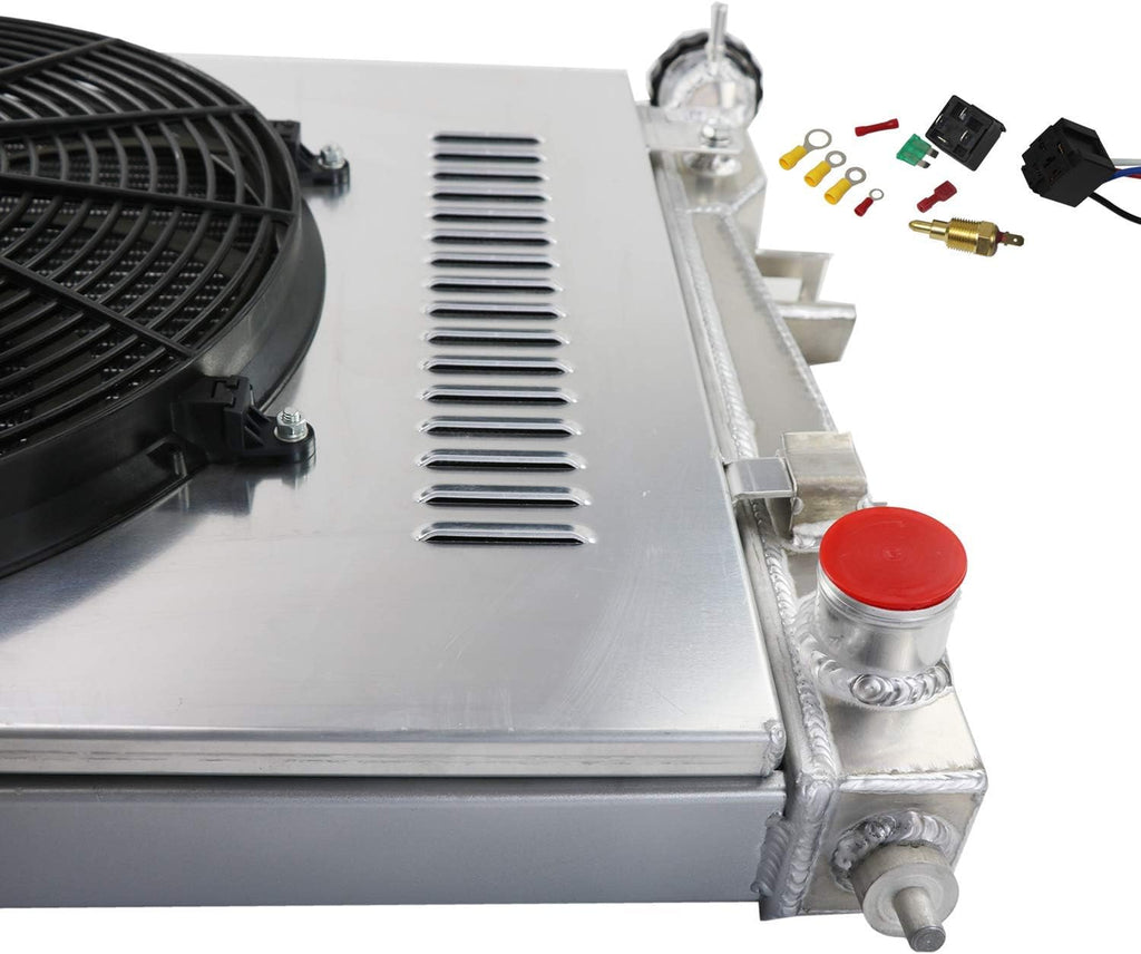 2 Row All Aluminum Radiator with Shroud Fan and Thermostat Relay Kits H46376