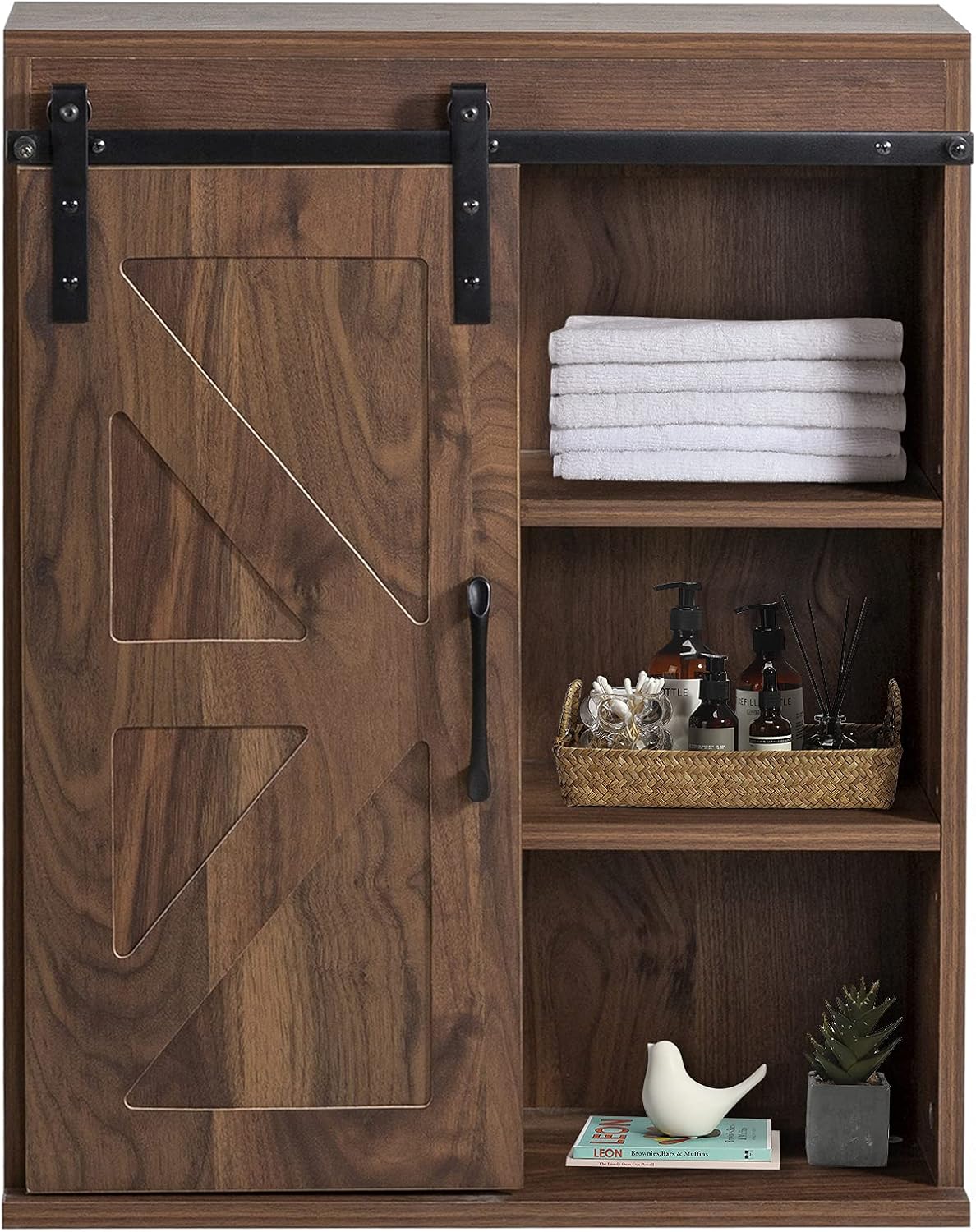 Rustic Wooden Wall Mounted Storage Cabinet with Sliding Barn Door P3526