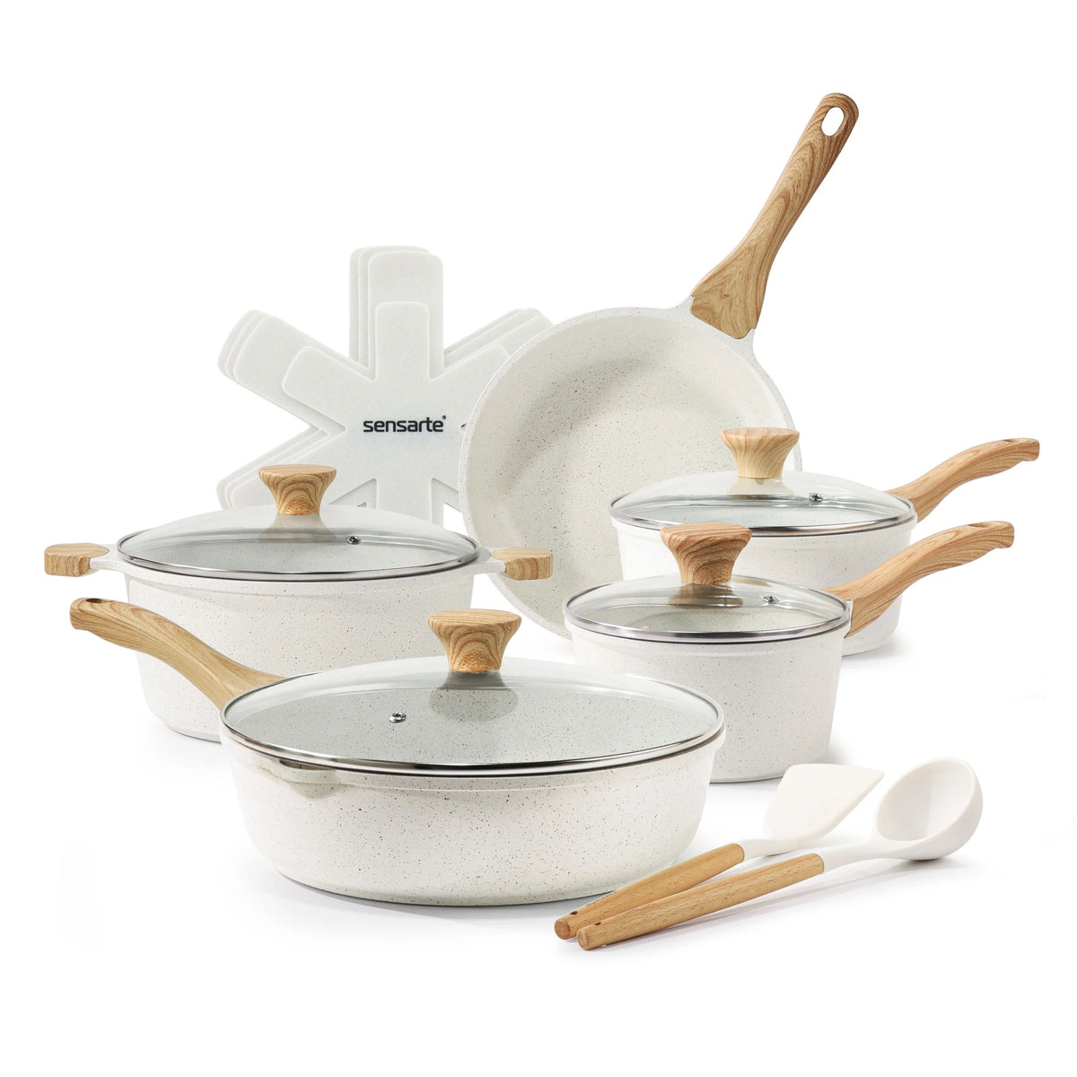 17 Piece White Ceramic Nonstick Cookware Set C804813