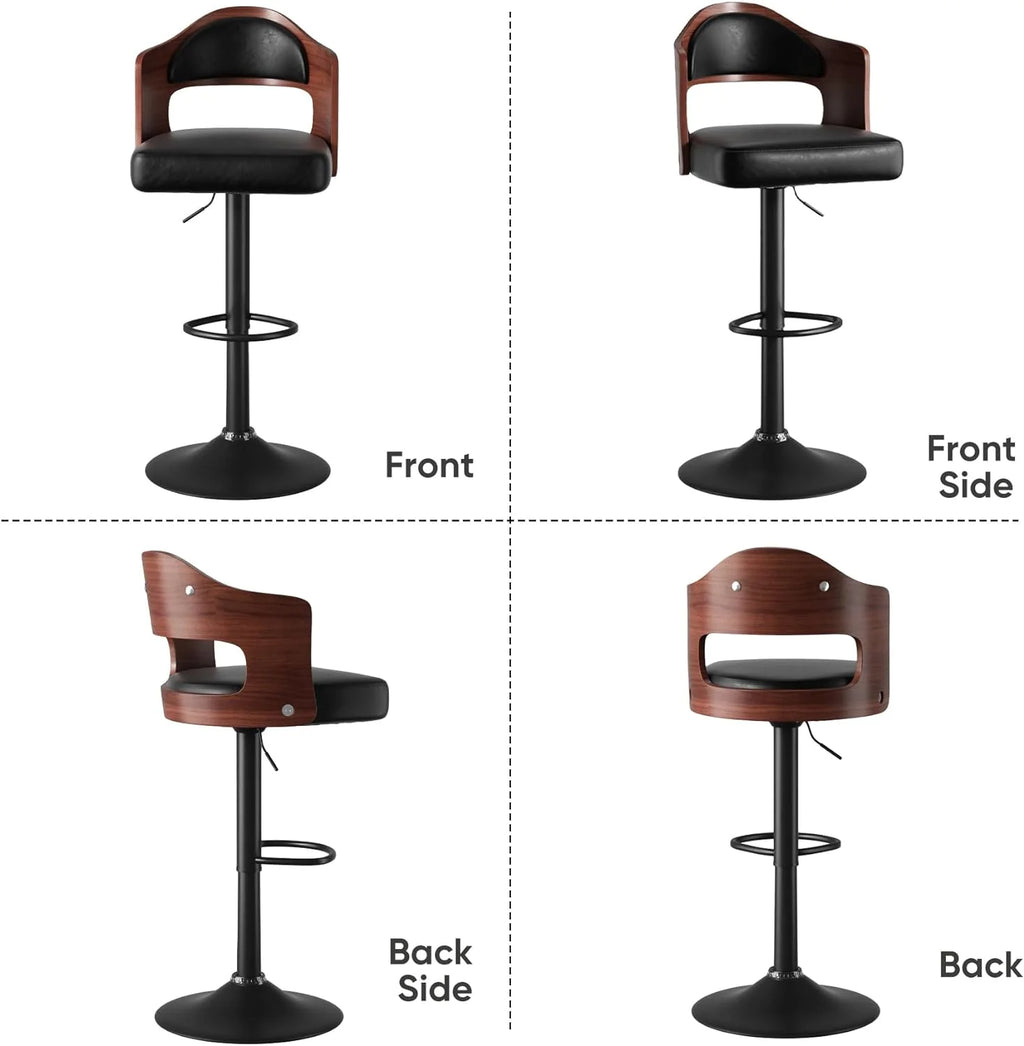 Wooden PU Leather Bar Chairs Set of 2 with Back & Footrest C814