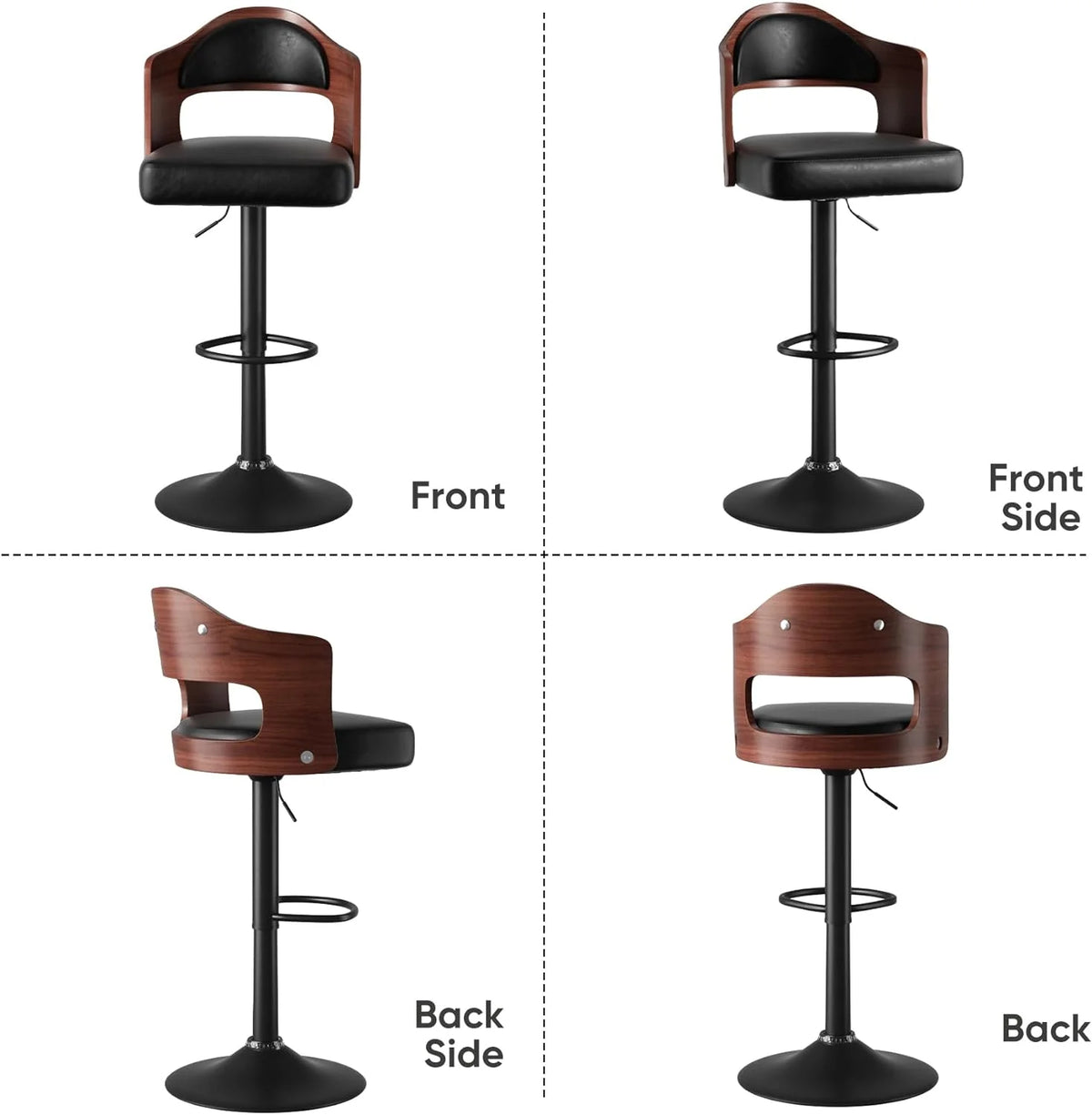 Wooden PU Leather Bar Chairs Set of 2 with Back & Footrest C814