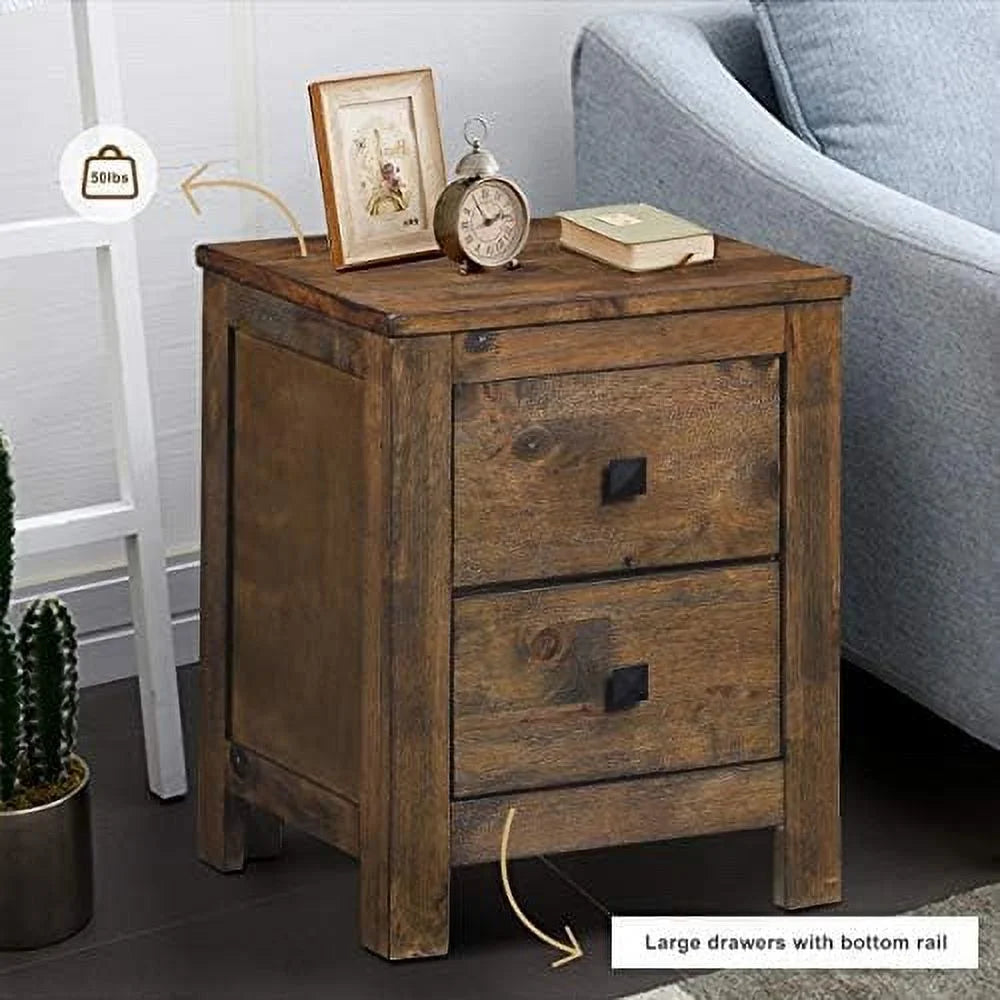 Rustic Wooden Nightstand with 2 Sliding Drawers X127